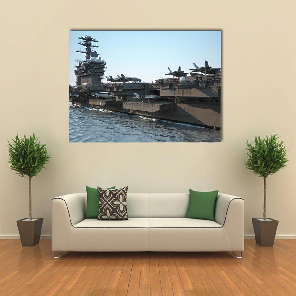 Navy Aircraft Carrier Canvas Wall Art-1 Piece-Gallery Wrap-48" x 32"-Tiaracle