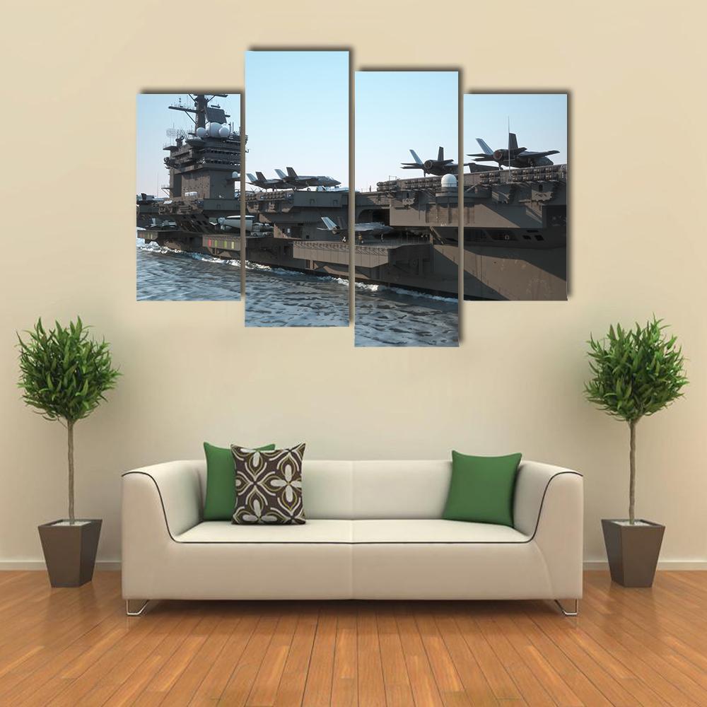 Navy Aircraft Carrier Canvas Wall Art-4 Pop-Gallery Wrap-50" x 32"-Tiaracle