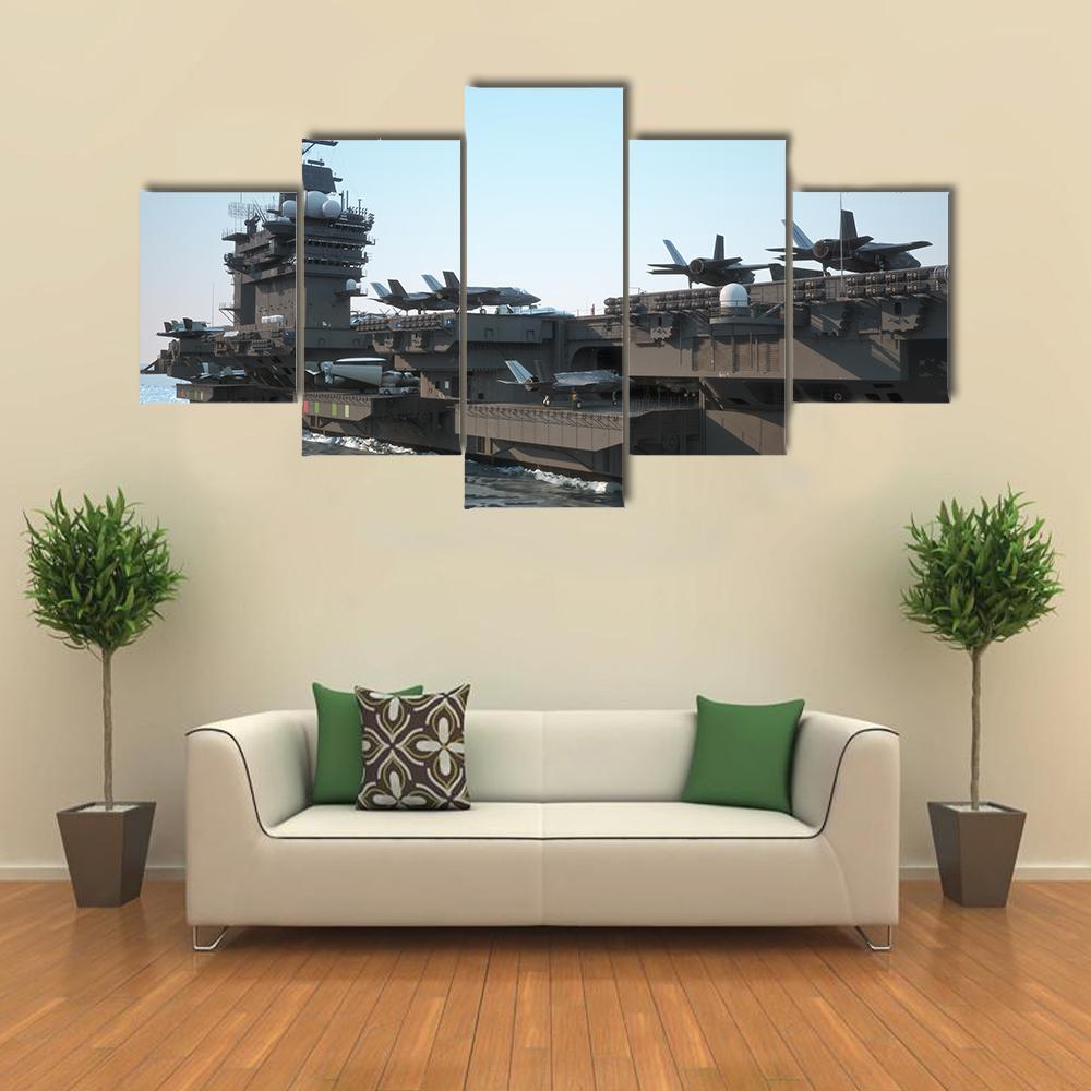 Navy Aircraft Carrier Canvas Wall Art-5 Star-Gallery Wrap-62" x 32"-Tiaracle
