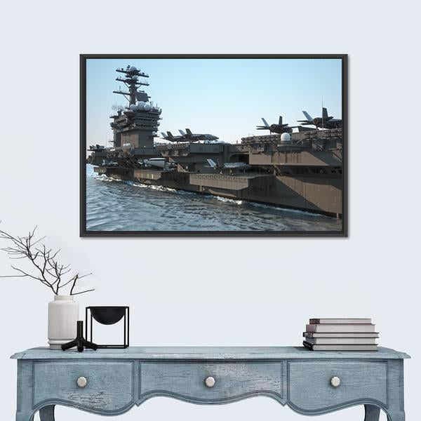 Navy Aircraft Carrier Canvas Wall Art-1 Piece-Floating Frame-24" x 16"-Tiaracle