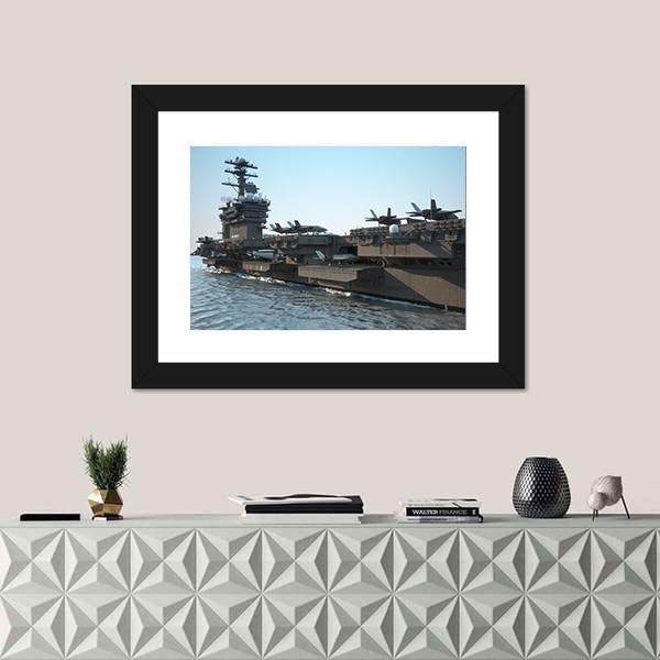 Navy Aircraft Carrier Canvas Wall Art-1 Piece-Framed Print-20" x 16"-Tiaracle
