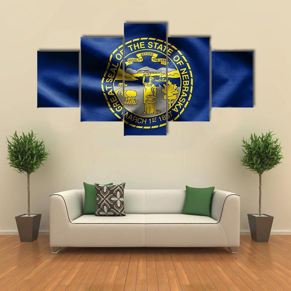 Nebraska Flag Canvas Wall Art-5 Star-Gallery Wrap-62" x 32"-Tiaracle