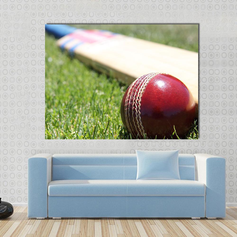 Ball & Bat On Grass Canvas Wall Art-1 Piece-Gallery Wrap-48" x 32"-Tiaracle