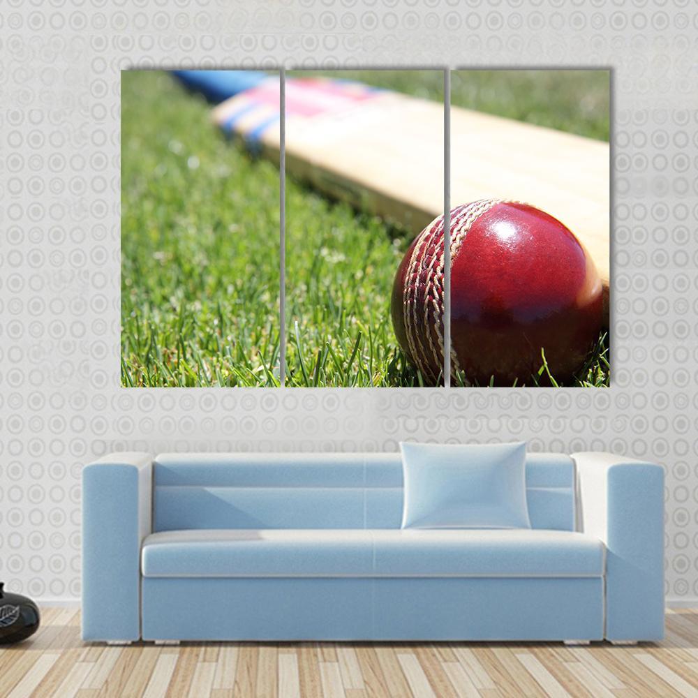 Ball & Bat On Grass Canvas Wall Art-3 Horizontal-Gallery Wrap-37" x 24"-Tiaracle