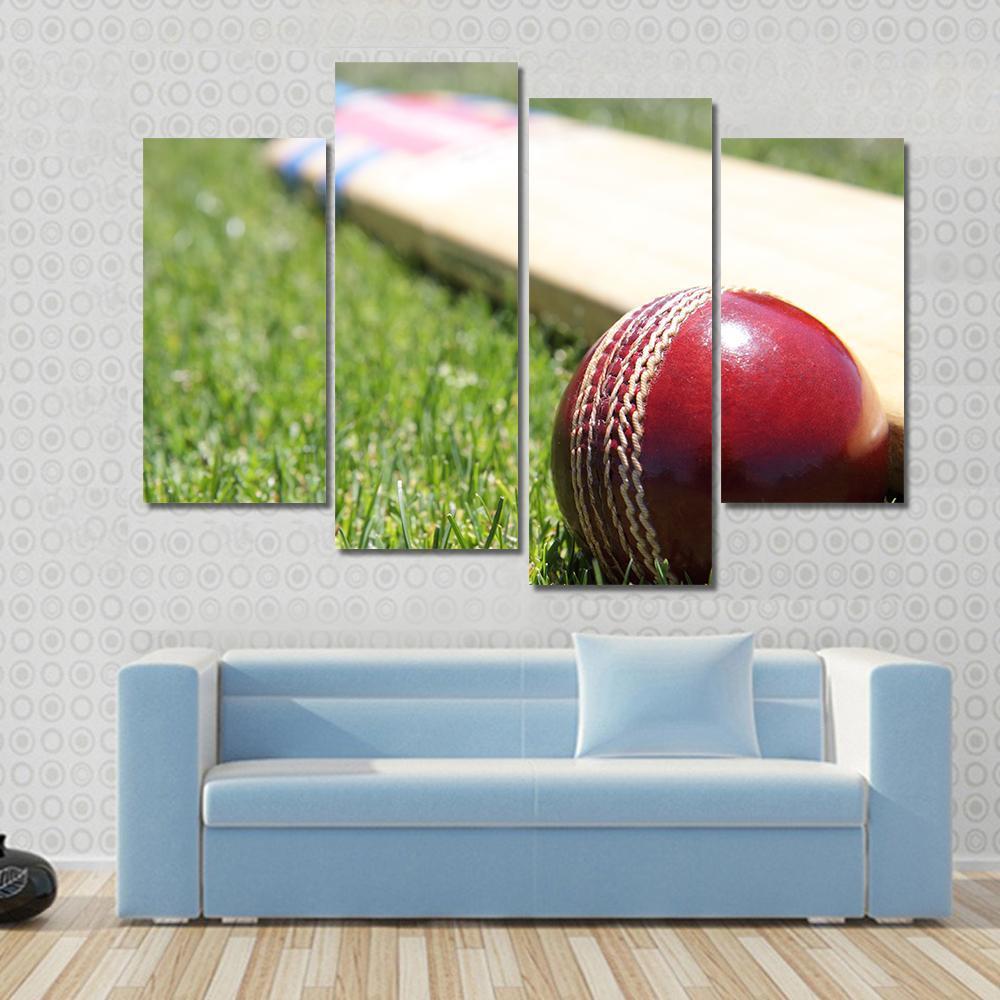 Ball & Bat On Grass Canvas Wall Art-4 Pop-Gallery Wrap-50" x 32"-Tiaracle