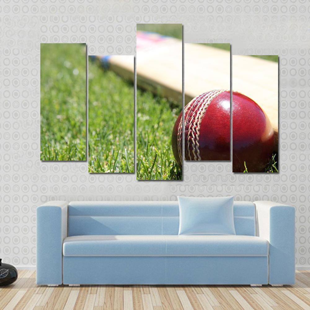 Ball & Bat On Grass Canvas Wall Art-5 Pop-Gallery Wrap-47" x 32"-Tiaracle