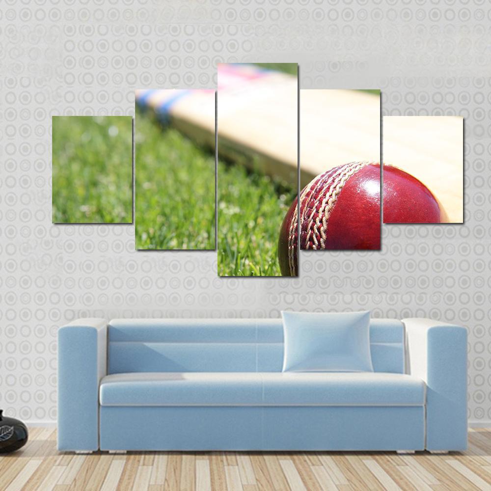 Ball & Bat On Grass Canvas Wall Art-5 Star-Gallery Wrap-62" x 32"-Tiaracle