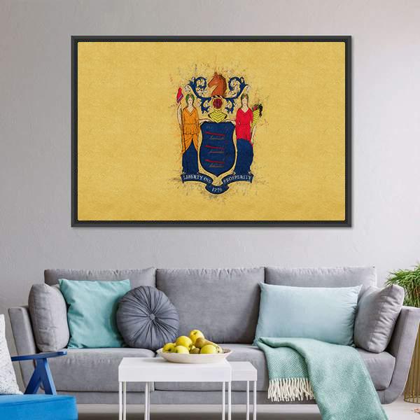 New Jersey Flag Canvas Wall Art-3 Horizontal-Gallery Wrap-25" x 16"-Tiaracle