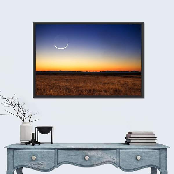 New Moon At Sunset Canvas Wall Art-1 Piece-Floating Frame-24" x 16"-Tiaracle