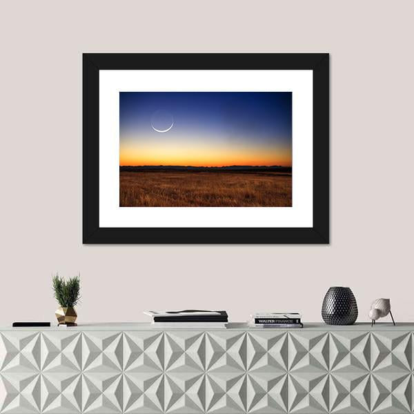 New Moon At Sunset Canvas Wall Art-1 Piece-Framed Print-20" x 16"-Tiaracle