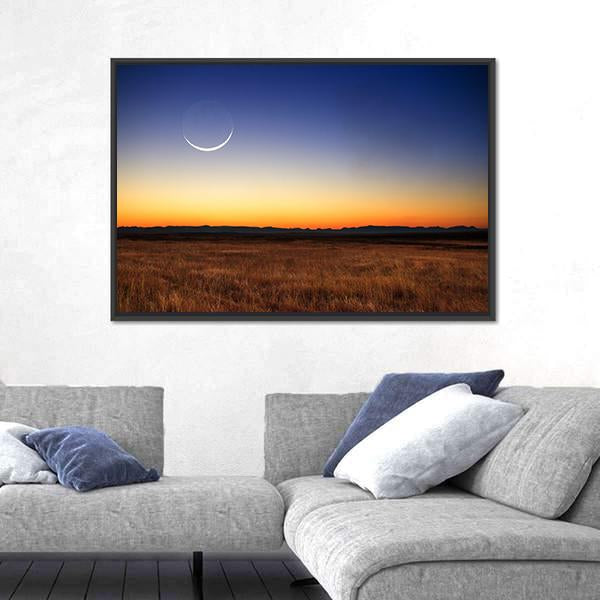 New Moon At Sunset Canvas Wall Art-3 Horizontal-Gallery Wrap-25" x 16"-Tiaracle