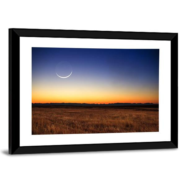 New Moon At Sunset Canvas Wall Art-3 Horizontal-Gallery Wrap-25" x 16"-Tiaracle