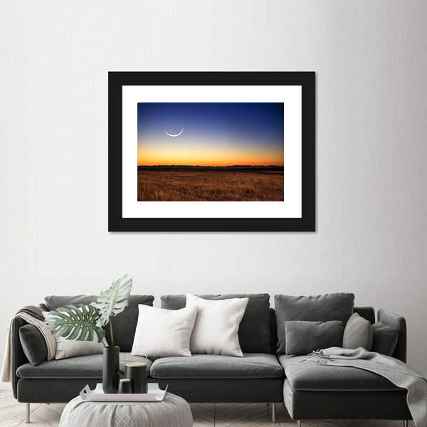 New Moon At Sunset Canvas Wall Art-3 Horizontal-Gallery Wrap-25" x 16"-Tiaracle