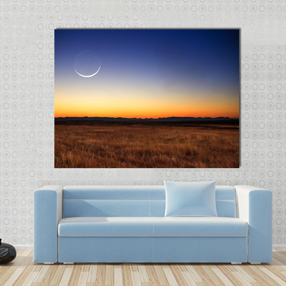 New Moon At Sunset Canvas Wall Art-1 Piece-Gallery Wrap-48" x 32"-Tiaracle