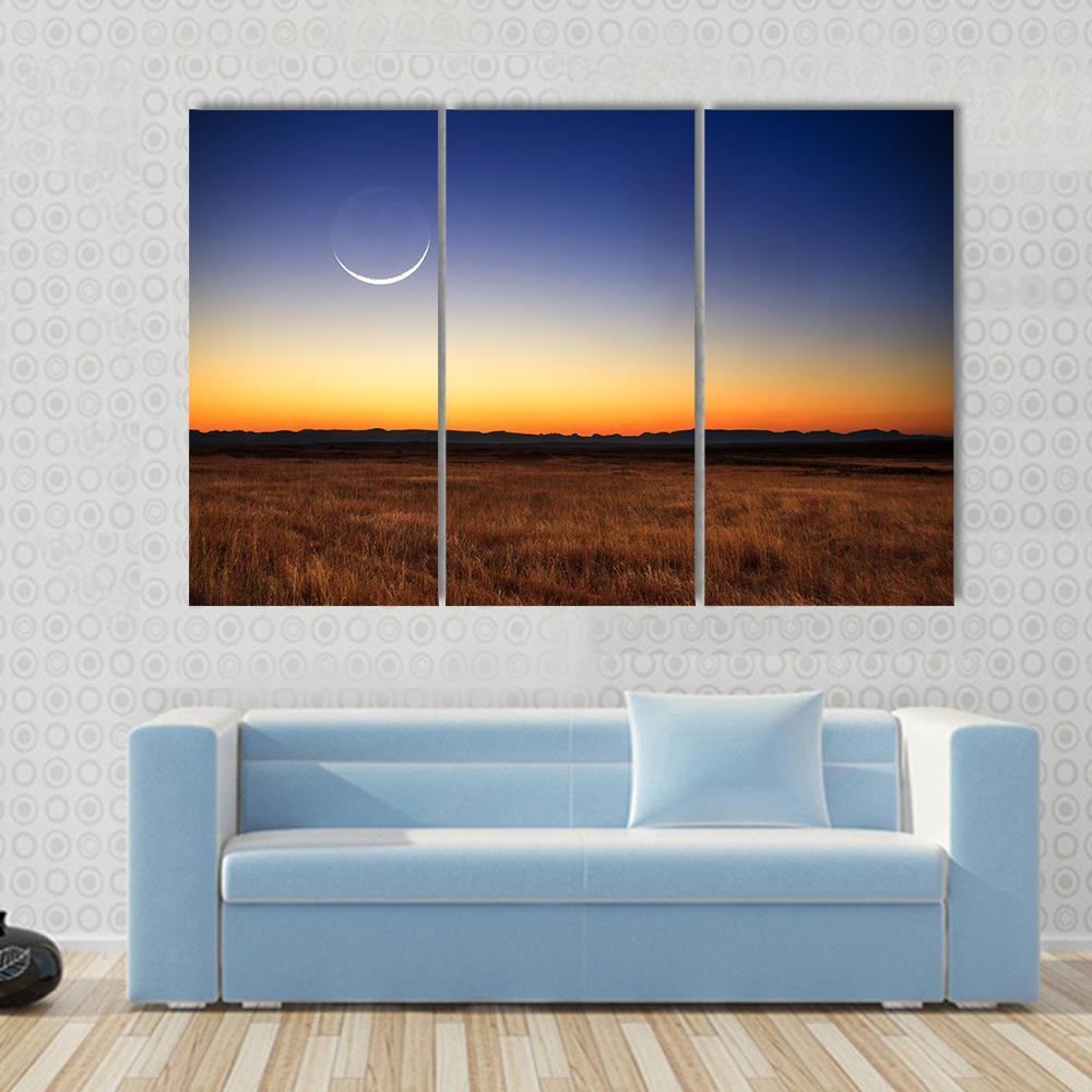 New Moon At Sunset Canvas Wall Art-3 Horizontal-Gallery Wrap-37" x 24"-Tiaracle