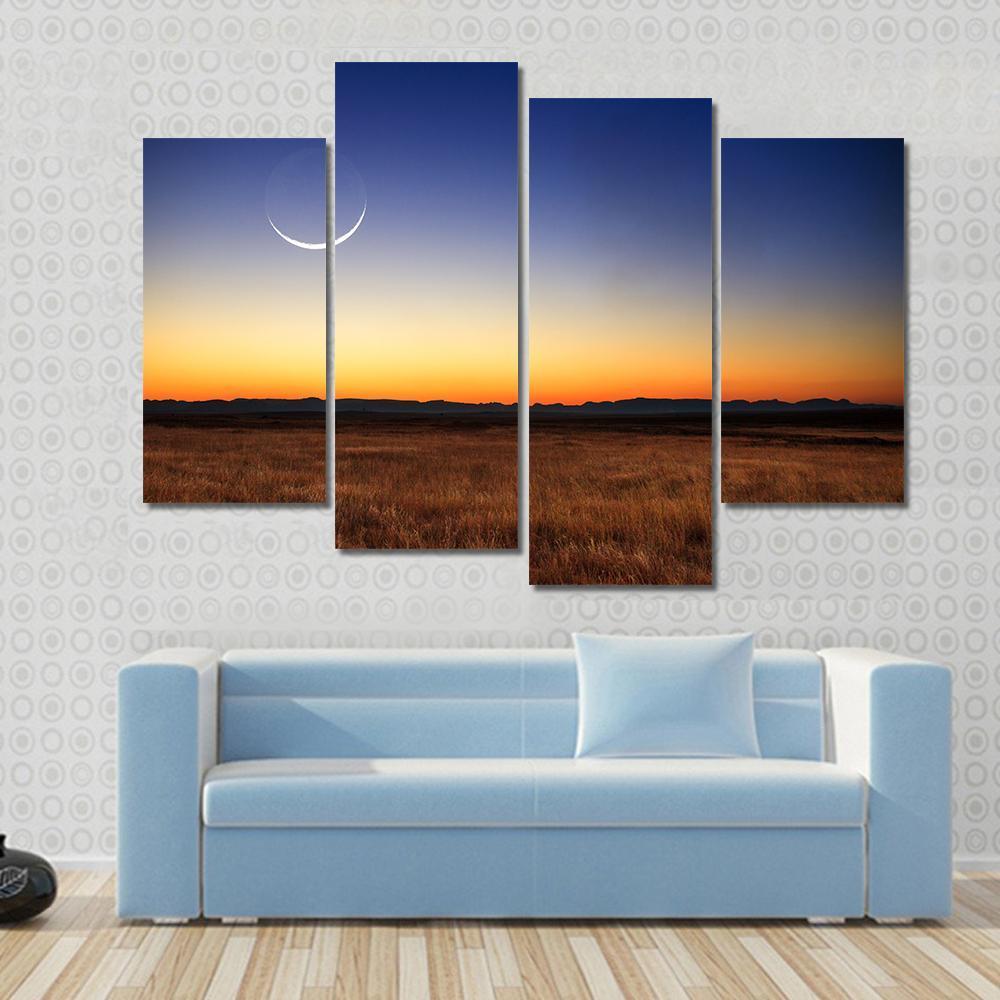 New Moon At Sunset Canvas Wall Art-4 Pop-Gallery Wrap-50" x 32"-Tiaracle