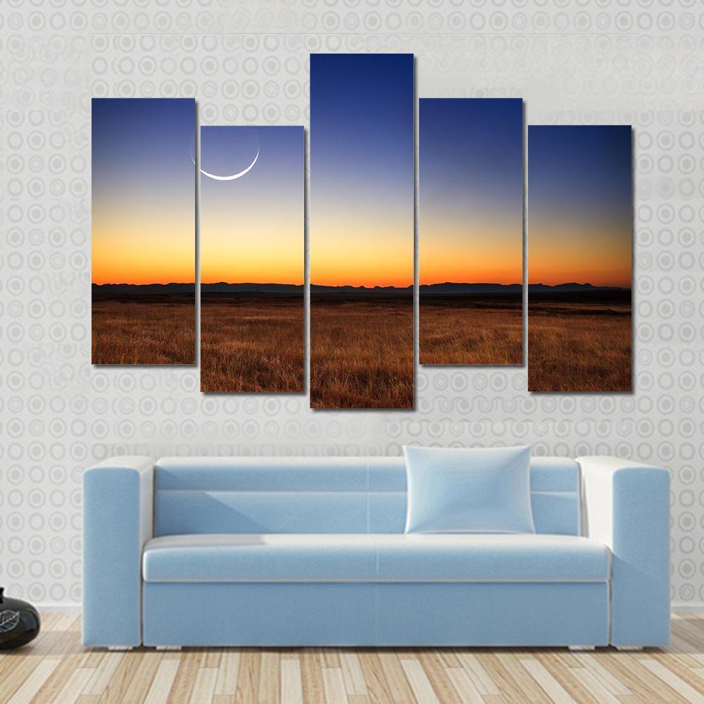 New Moon At Sunset Canvas Wall Art-5 Pop-Gallery Wrap-47" x 32"-Tiaracle