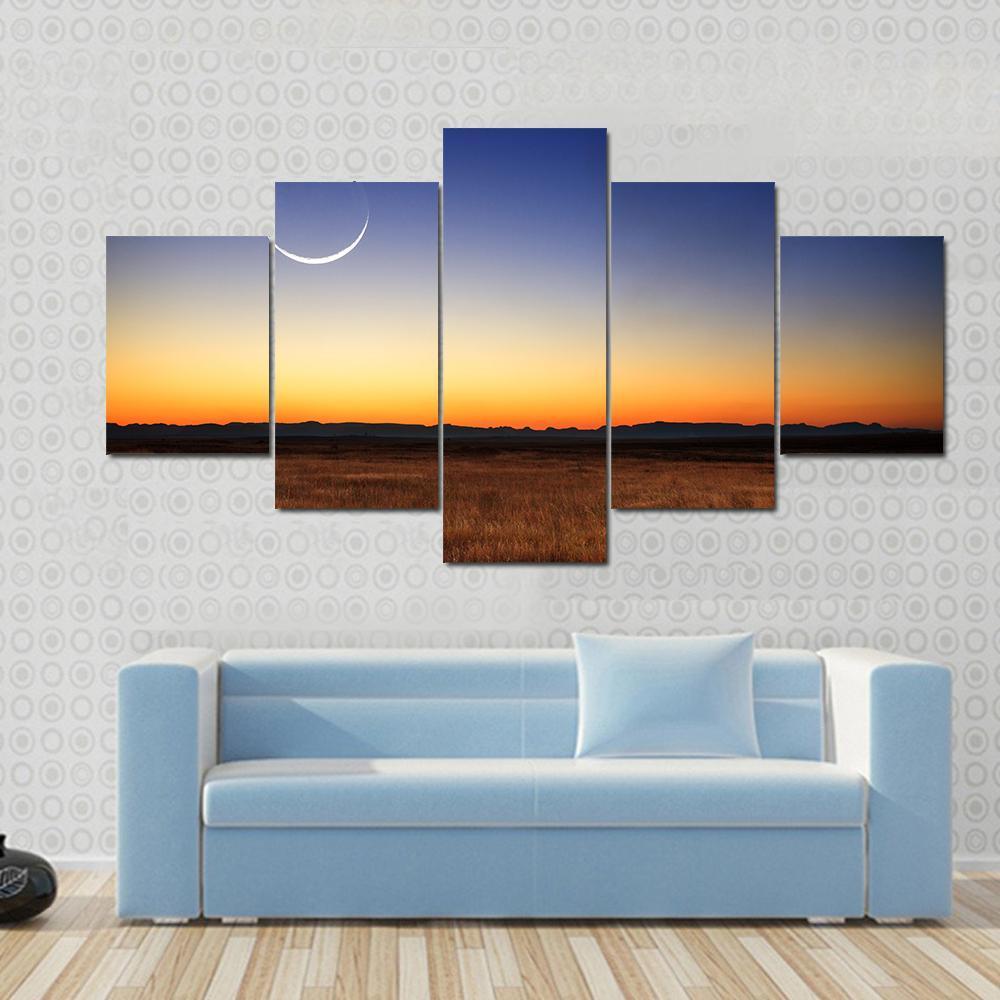 New Moon At Sunset Canvas Wall Art-5 Star-Gallery Wrap-62" x 32"-Tiaracle