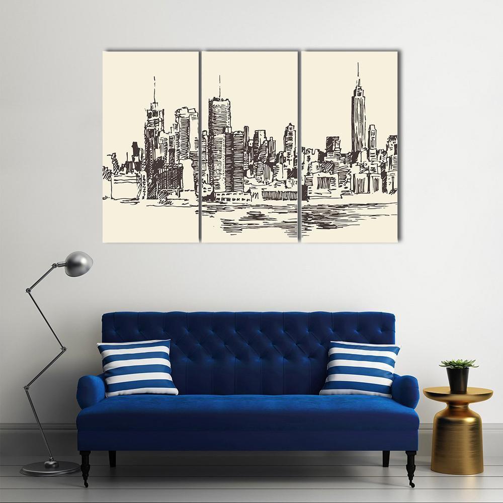 New York City Sketch Canvas Wall Art-3 Horizontal-Gallery Wrap-37" x 24"-Tiaracle