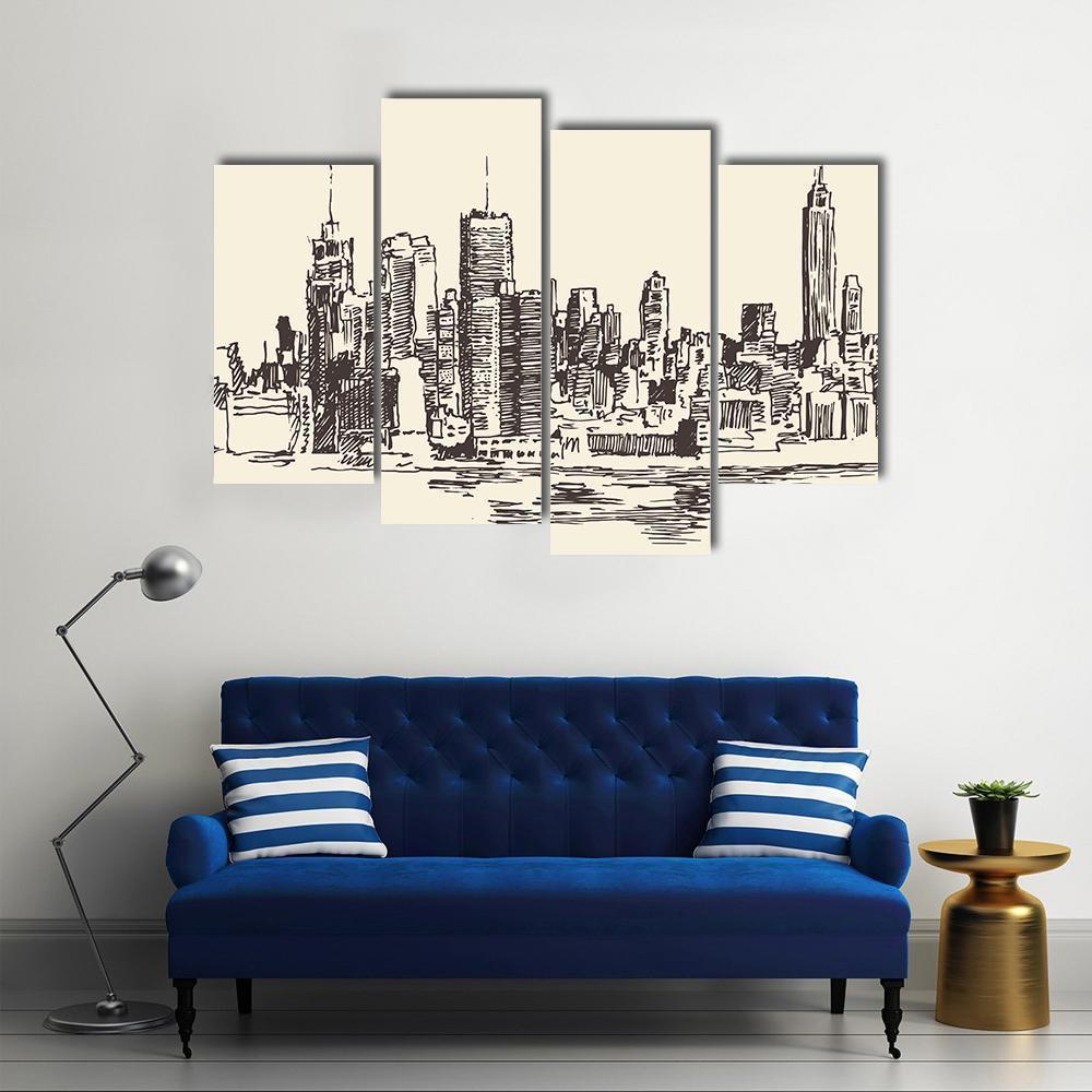 New York City Sketch Canvas Wall Art-4 Pop-Gallery Wrap-50" x 32"-Tiaracle