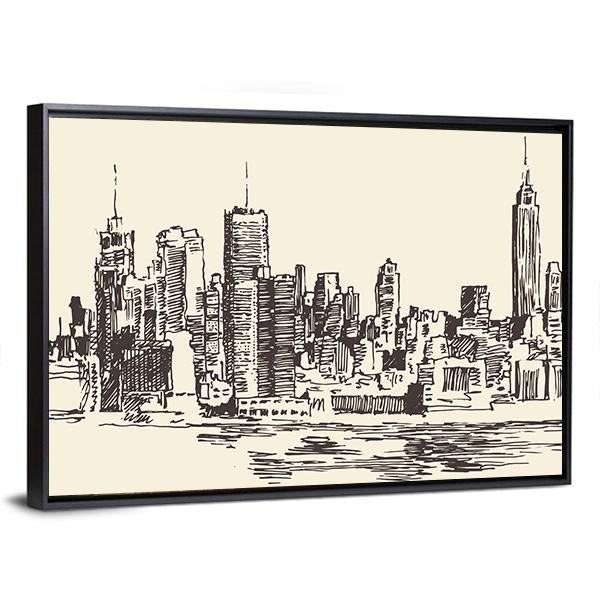 New York City Sketch Canvas Wall Art-3 Horizontal-Gallery Wrap-25" x 16"-Tiaracle