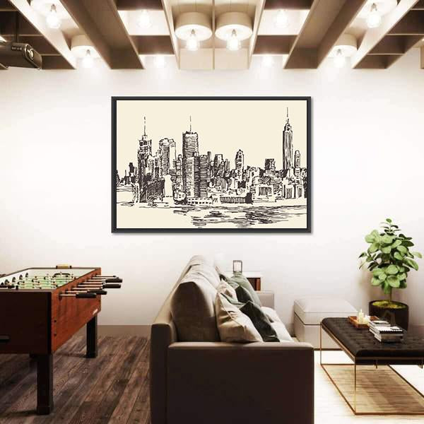 New York City Sketch Canvas Wall Art-3 Horizontal-Gallery Wrap-25" x 16"-Tiaracle