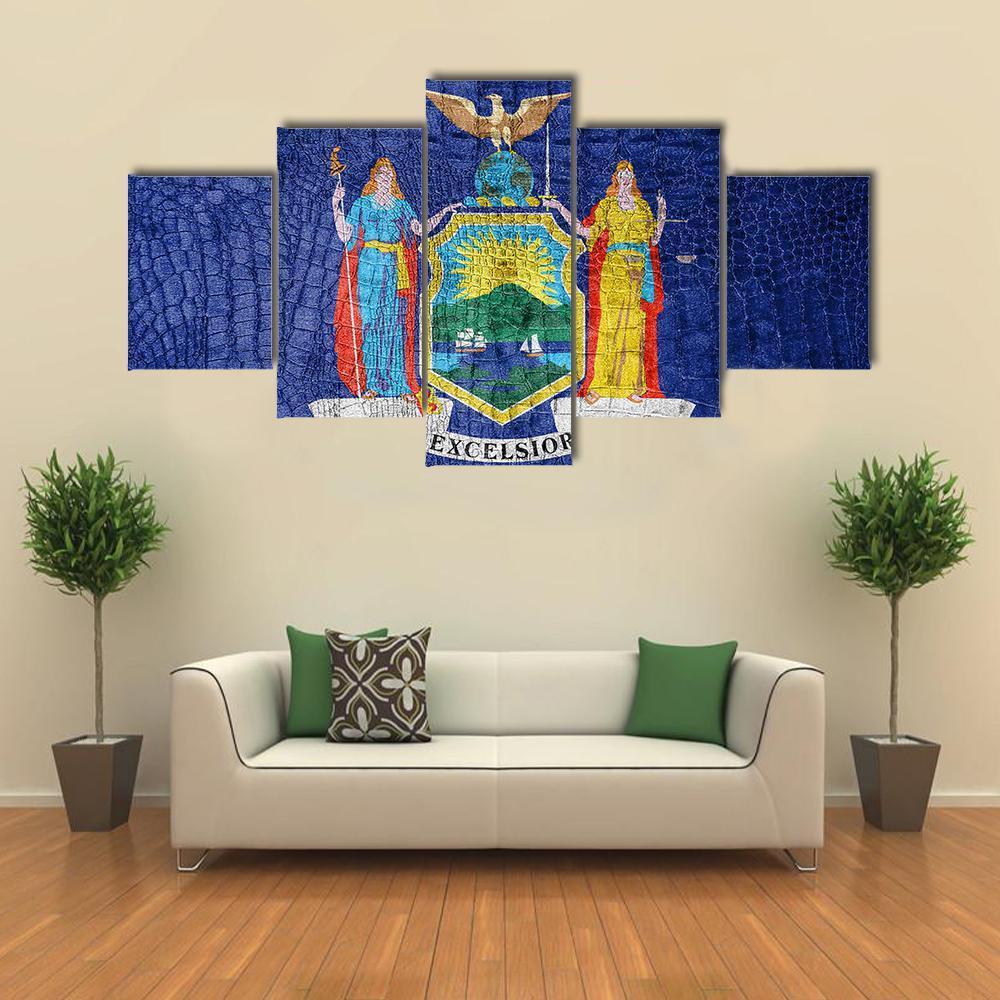 New York Flag Canvas Wall Art-5 Star-Gallery Wrap-62" x 32"-Tiaracle
