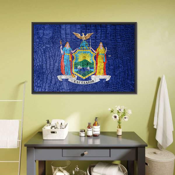New York Flag Canvas Wall Art-1 Piece-Floating Frame-24" x 16"-Tiaracle