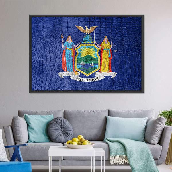 New York Flag Canvas Wall Art-3 Horizontal-Gallery Wrap-25" x 16"-Tiaracle