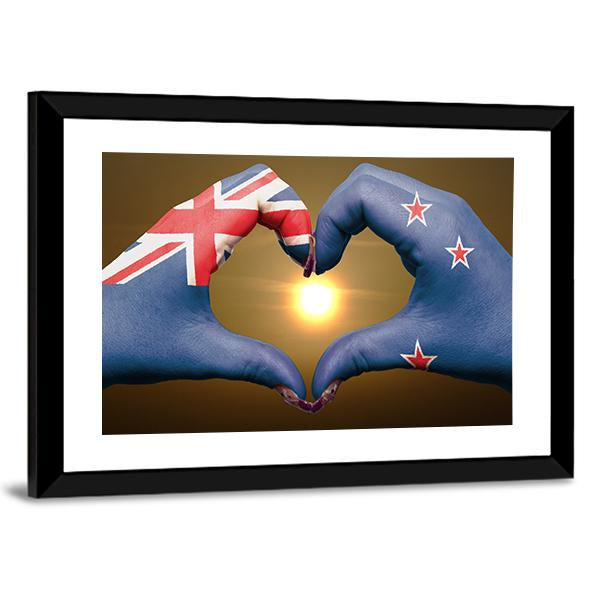 New Zealand Flag On Hands Canvas Wall Art-3 Horizontal-Gallery Wrap-25" x 16"-Tiaracle
