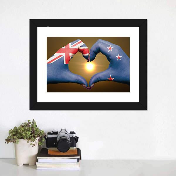 New Zealand Flag On Hands Canvas Wall Art-1 Piece-Framed Print-20" x 16"-Tiaracle