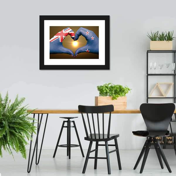 New Zealand Flag On Hands Canvas Wall Art-3 Horizontal-Gallery Wrap-25" x 16"-Tiaracle