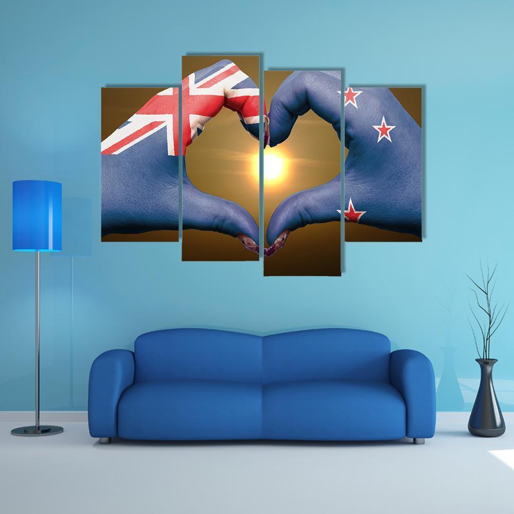 New Zealand Flag On Hands Canvas Wall Art-4 Pop-Gallery Wrap-50" x 32"-Tiaracle