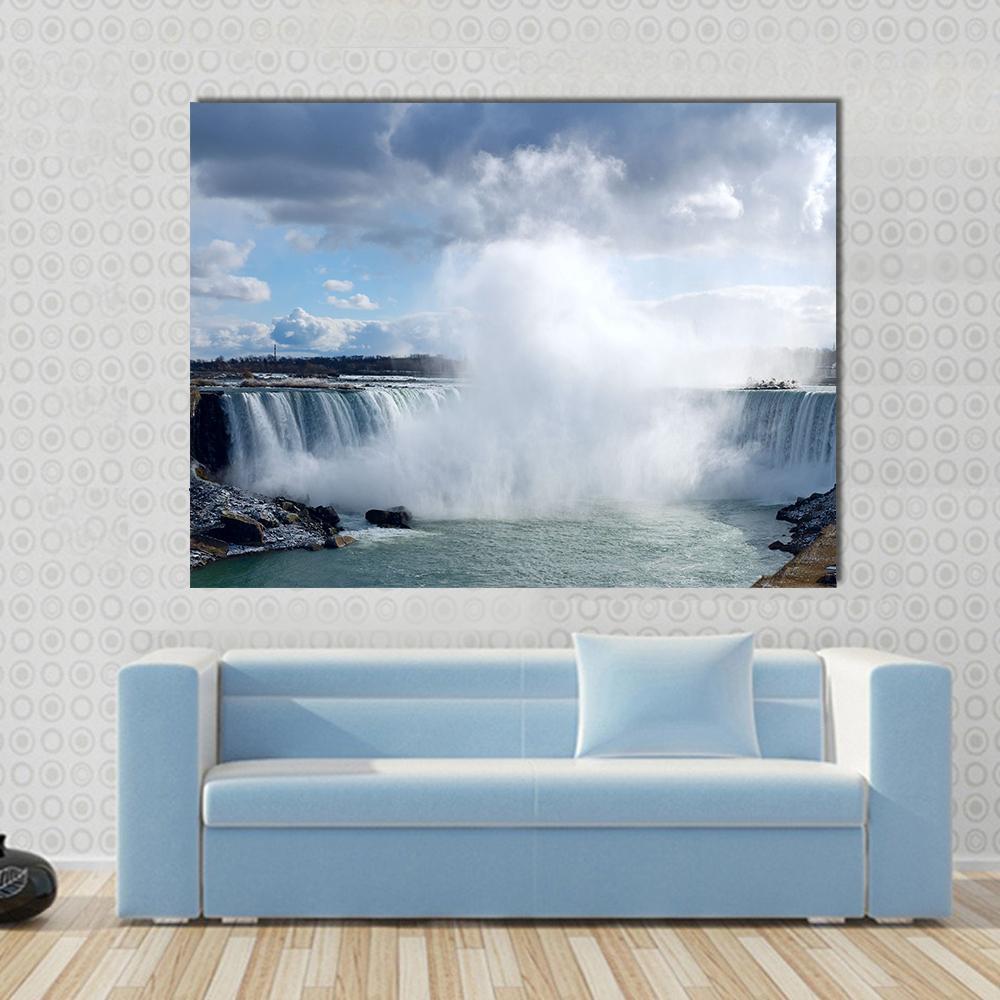 Niagara Falls From Canadian Bank Canvas Wall Art-1 Piece-Gallery Wrap-48" x 32"-Tiaracle