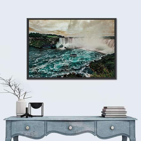 Niagara Falls From Canadian Side Canvas Wall Art-1 Piece-Floating Frame-24" x 16"-Tiaracle