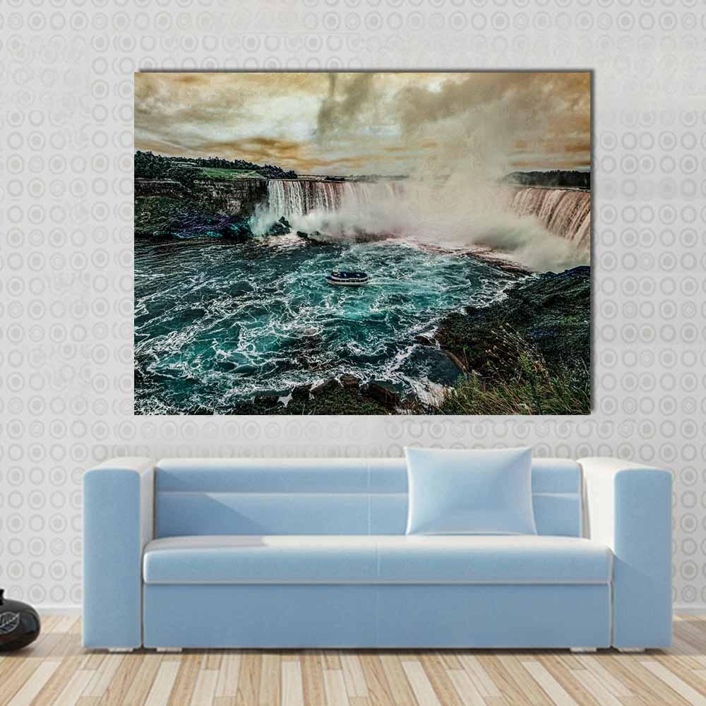 Niagara Falls From Canadian Side Canvas Wall Art-1 Piece-Gallery Wrap-48" x 32"-Tiaracle