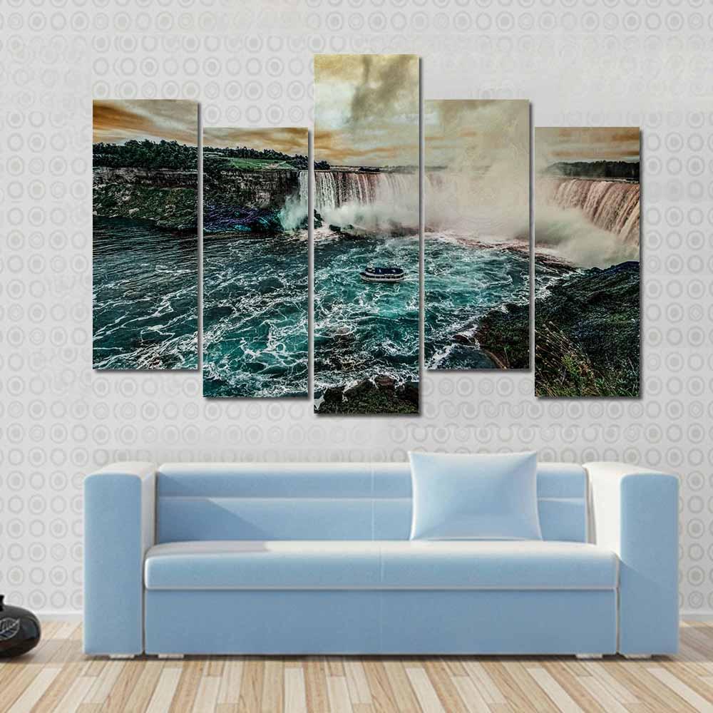 Niagara Falls From Canadian Side Canvas Wall Art-5 Pop-Gallery Wrap-47" x 32"-Tiaracle