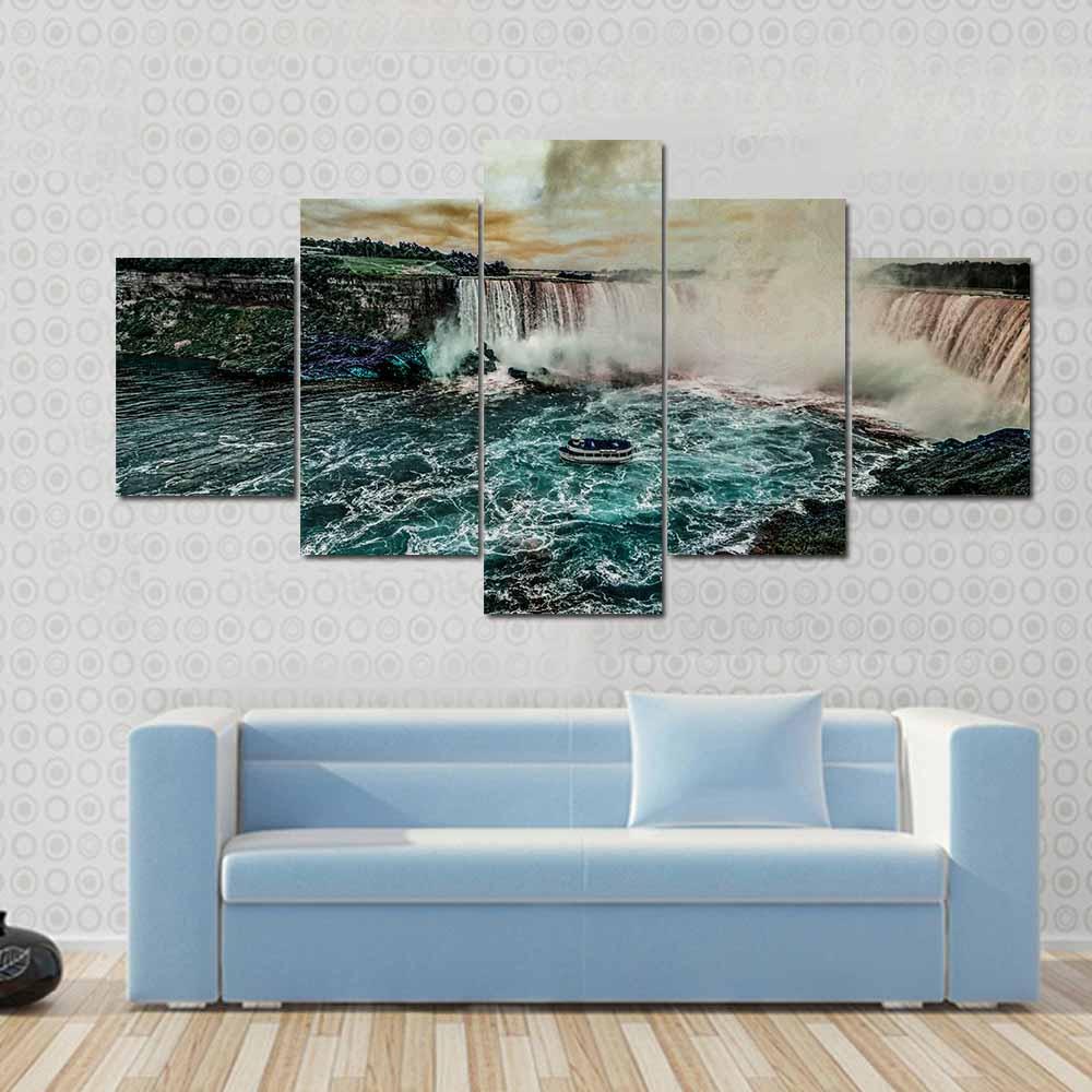 Niagara Falls From Canadian Side Canvas Wall Art-5 Star-Gallery Wrap-62" x 32"-Tiaracle