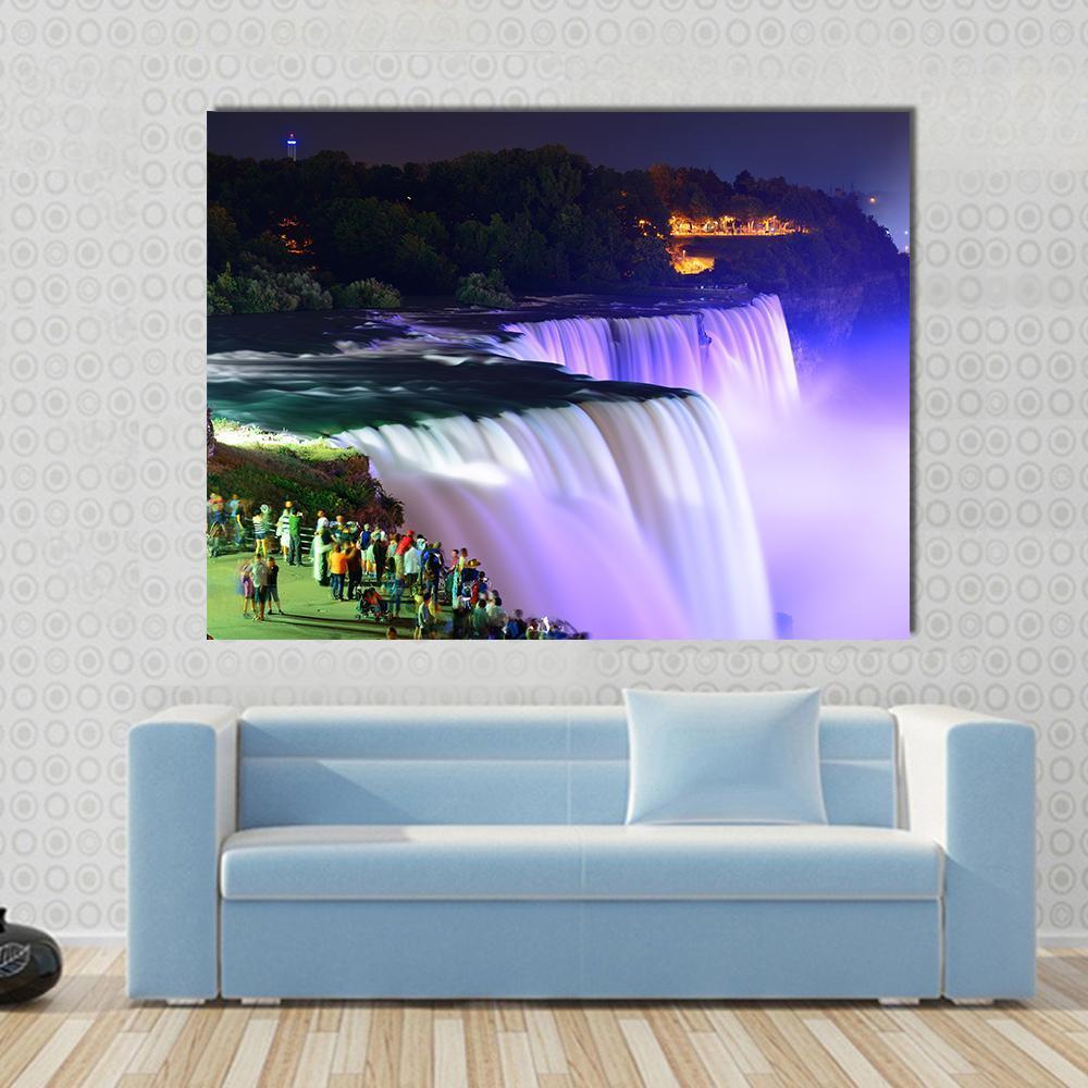 Lights On Niagara Falls Canvas Wall Art-1 Piece-Gallery Wrap-48" x 32"-Tiaracle