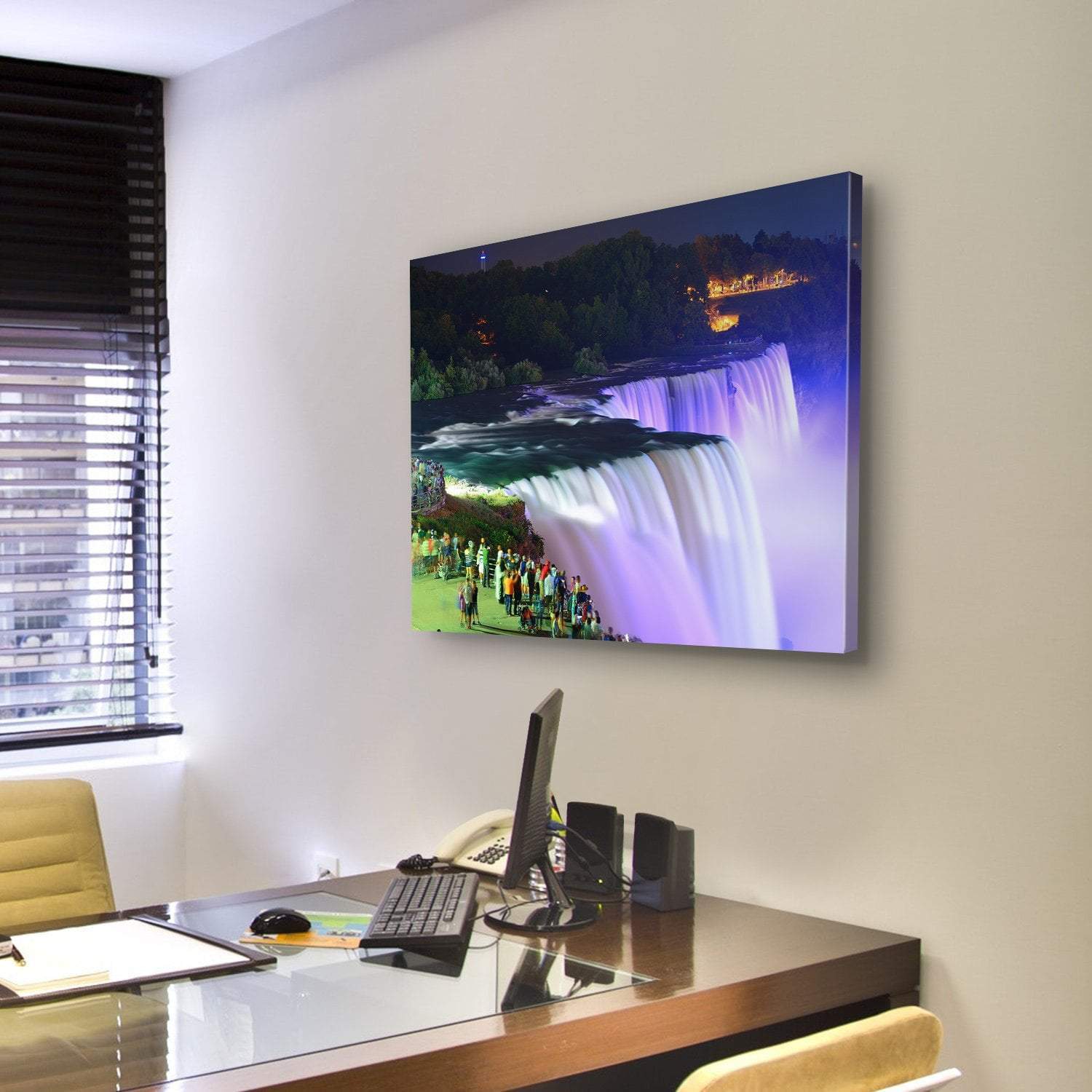 Lights On Niagara Falls Canvas Wall Art-3 Horizontal-Gallery Wrap-25" x 16"-Tiaracle