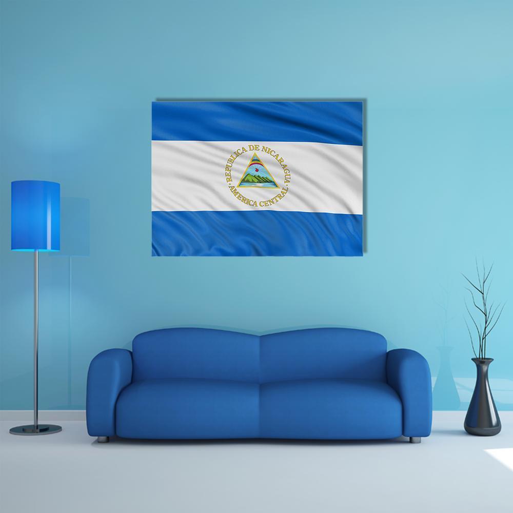Waving Nicaragua Flag Canvas Wall Art-1 Piece-Gallery Wrap-48" x 32"-Tiaracle