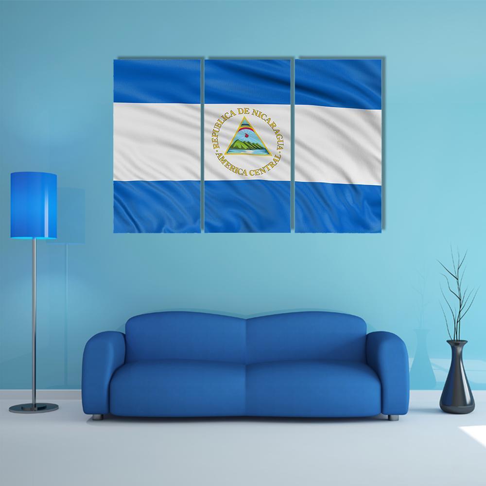 Waving Nicaragua Flag Canvas Wall Art-3 Horizontal-Gallery Wrap-37" x 24"-Tiaracle