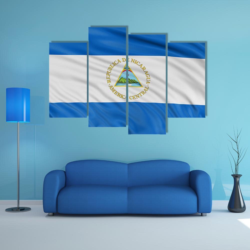 Waving Nicaragua Flag Canvas Wall Art-4 Pop-Gallery Wrap-50" x 32"-Tiaracle