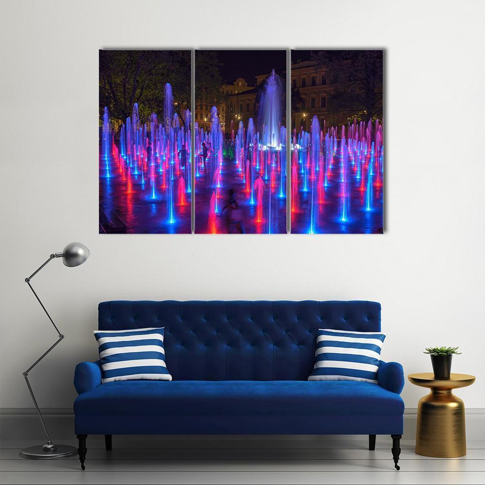 Vivid Color Fountain Water Canvas Wall Art-3 Horizontal-Gallery Wrap-37" x 24"-Tiaracle