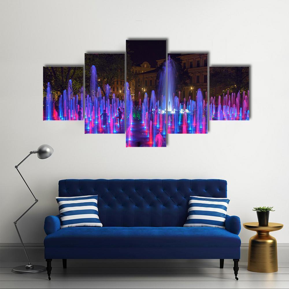 Vivid Color Fountain Water Canvas Wall Art-5 Star-Gallery Wrap-62" x 32"-Tiaracle