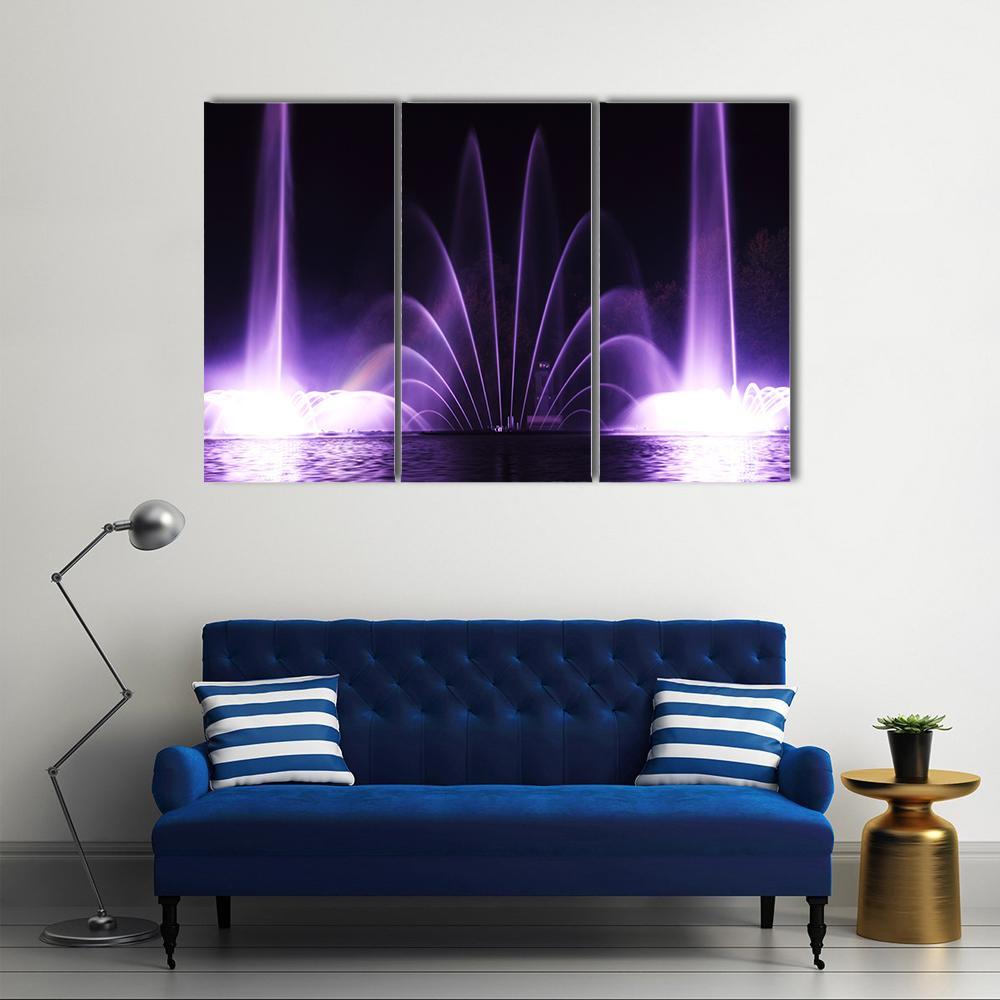 Purple Fountains In Vinnitsa Canvas Wall Art-3 Horizontal-Gallery Wrap-37" x 24"-Tiaracle