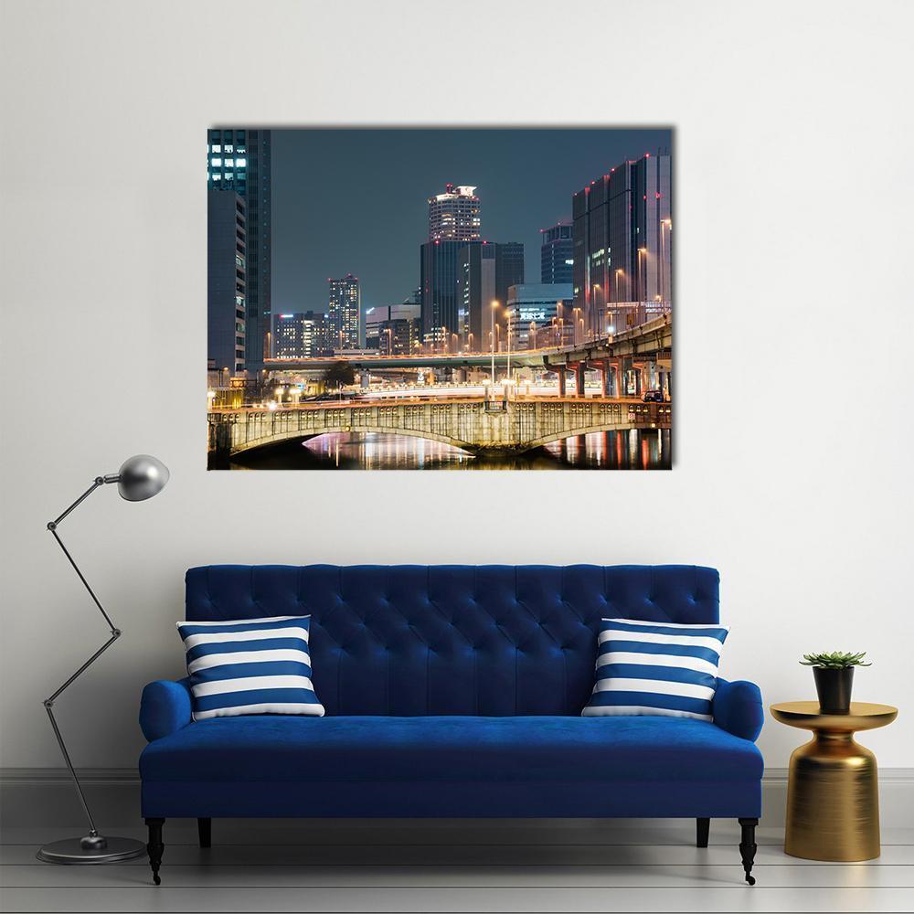 Night In Downtown Osaka Canvas Wall Art-1 Piece-Gallery Wrap-48" x 32"-Tiaracle