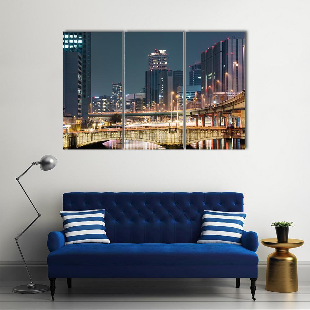 Night In Downtown Osaka Canvas Wall Art-3 Horizontal-Gallery Wrap-37" x 24"-Tiaracle