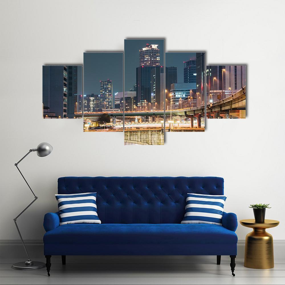 Night In Downtown Osaka Canvas Wall Art-5 Star-Gallery Wrap-62" x 32"-Tiaracle