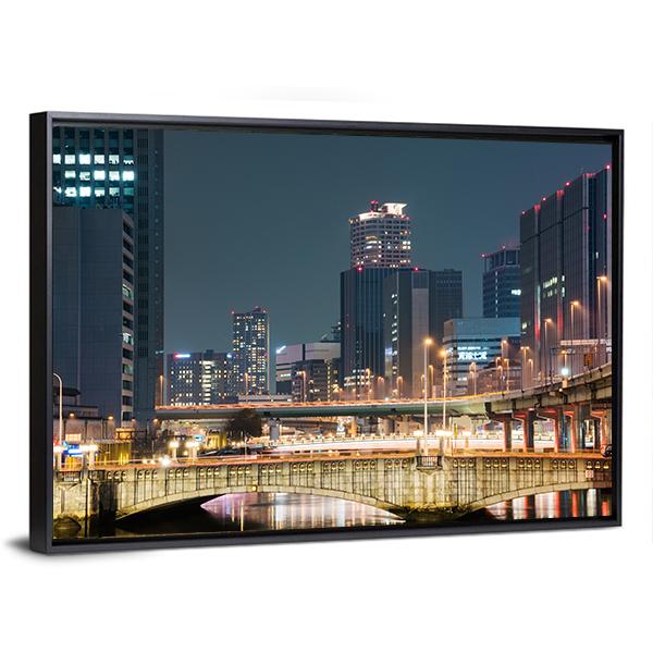 Night In Downtown Osaka Canvas Wall Art-3 Horizontal-Gallery Wrap-25" x 16"-Tiaracle